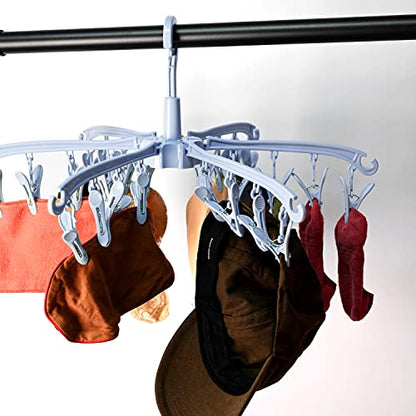 Clothes Drying Hanger with 24 Clips, Foldable Hanging Rack 2 Pack - color: Blue 2