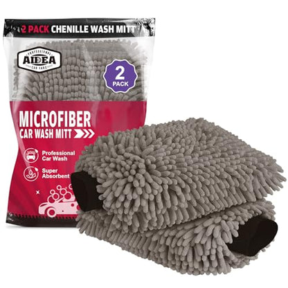 AIDEA Car Wash Mitt Microfiber, 2PK, Car Wash Brush, Grey, 8''X12'' - color: Grey, size: 2PK-8''X12''