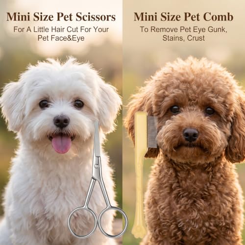 Pet Eye Comb and Scissors Set, Tear Stain Remover for Dogs Cats