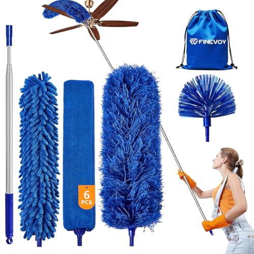 6-in-1 Duster with Extension Pole, 100" Long Reach Cleaning Kit for Home - size: 6 in 1