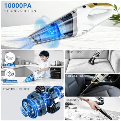 Handheld Vacuum Cordless, Rechargeable Portable Car Vacuum with LED Light