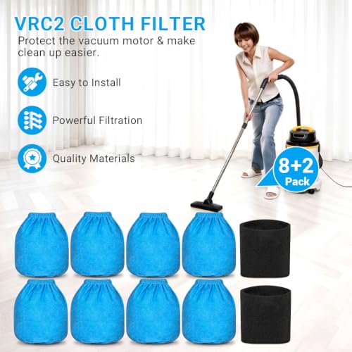 8 Pack VRC2 Vacuum Filters Fit for Armor All 2.5 Gallon Wet Dry Vac: AA255W