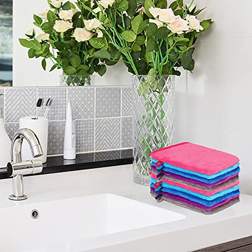 PHOGARY 10 PCS Microfiber Body Wash Mitts, Flannel Soft Face Mitten, Bath Spa Cloth, Reusable Makeup Remover Mitt Gloves, European Style Wash Cloth,6×8inch, 5 Colors