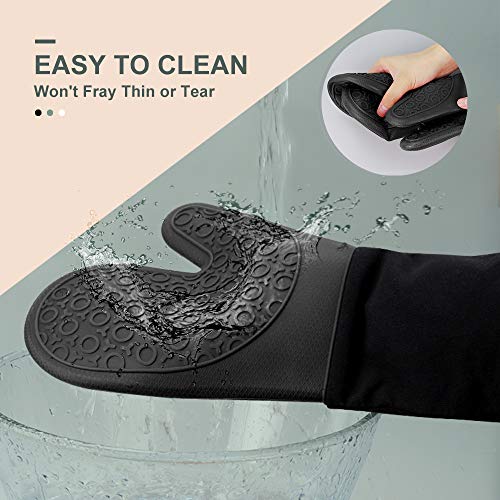 Oven Mitts and Pot Holders Set, Extra Long Silicone Oven Gloves for Kitchen - color: Black, size: 14.6in Oven Mitts Set