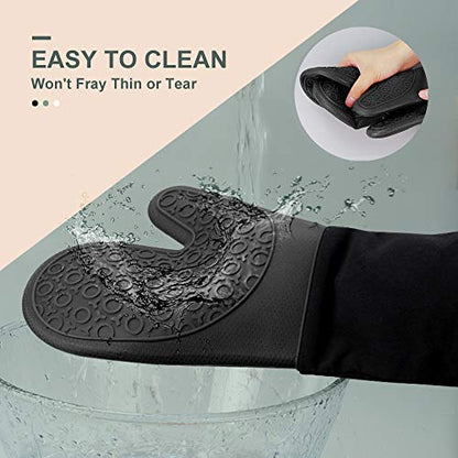 Oven Mitts and Pot Holders Set, Extra Long Silicone Oven Gloves for Kitchen - color: Black, size: 14.6in Oven Mitts Set
