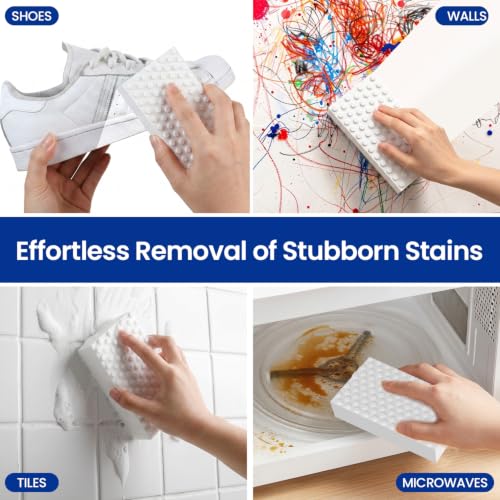 12 Pack Magic Cleaning Sponge Erasers, 5X Density Long Lasting Melamine Sponge Shower and Tub Scrubber, Multi-Functional Household Kitchen Cleaning Sponges Foam for Bathroom Sink Wall Cleaner