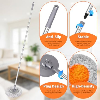 Wall Mop for Painted Walls, Wall Cleaner Mop with 104''/ 62" Long Handle, Dry Mop for Wall Floor Ceiling Cleaning, 2 Reusable Pads (Grey) - size: 62 in / 157 cm