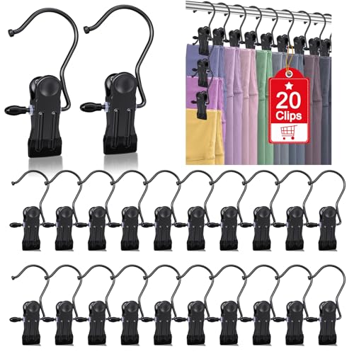 20 Pack Boot Hangers for Closet, Clips Hangers with Hooks, Clothes Pin - color: Black, size: 20pcs