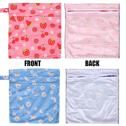 2pcs Travel Waterproof Laundry Bag, Cloth Diaper Wet Dry Bags with Handle & 2 Zipper Pockets, Reusable Washable Dirty Clothes Bag for Baby Adult Travelling Hanging, Bathing Beach Pool Daycare - color: Cartoon 2 Blue + Pink