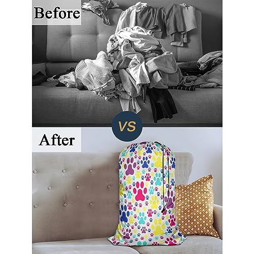 Swono Dog Paws Large Laundry Collapsible Laundry Bag Colorful Puppy Paw Animal Footprint Foldable Laundry Hamper Bag - color: Dog Paws