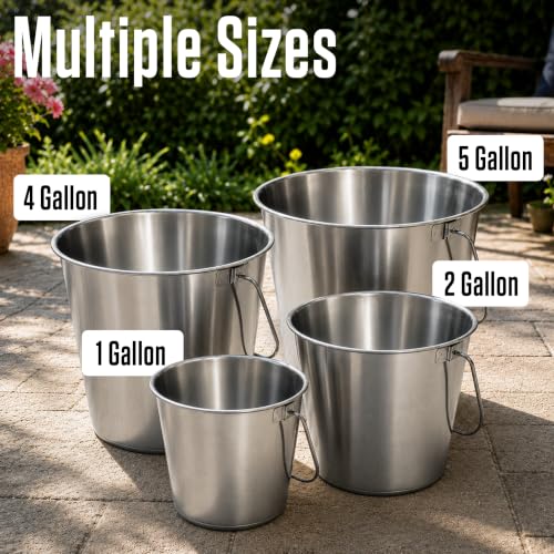 Grip Stainless Steel Bucket (5 Gallon)- Great for Pets, Cleaning, Food Prep - Hang on Fences, Cages, Kennels - Home, Garage, Workshop