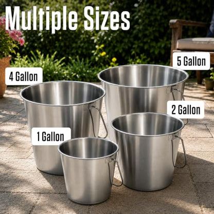 Grip Stainless Steel Bucket (5 Gallon)- Great for Pets, Cleaning, Food Prep - Hang on Fences, Cages, Kennels - Home, Garage, Workshop