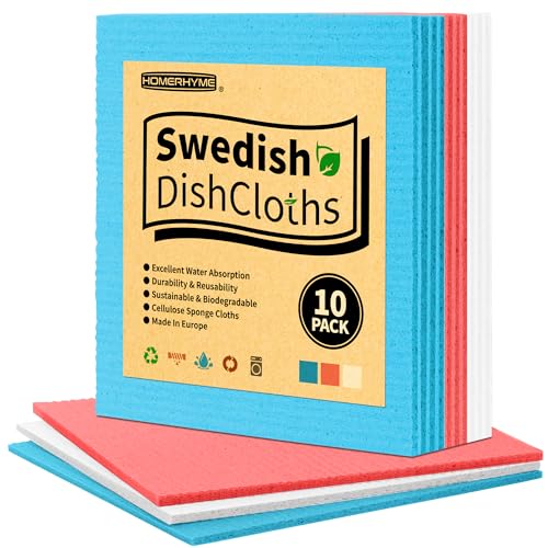 Swedish Dishcloths, 10 Pack Kitchen Towels Dish Rags, Absorbent Swedish Dish Towels for Kitchen, Non-Scratch Cellulose Sponge Cloths, Biodegradable Washable Reusable Paper Towels, Assorted - color: Blue, White, Pink, size: 10 Pack