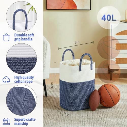 Artfeel Laundry Basket,Woven Cotton Rope Laundry Hamper,80L Versatile Storage for Dirty Clothes,Baby Toys,and Blankets in Bathroom, Nursery,and Living Room - color: Blue, size: 40L