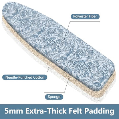 Padded Ironing Board Cover, 15 * 54 in Standard Size Ironing Board Covers, Easy Hook and Loop Fastener, Universal Fit for Standard Boards - color: Blue Grass