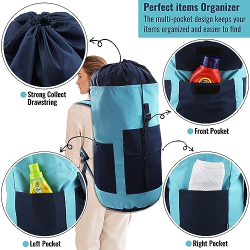 Laundry Bag Backpack 125L Extra Large, Heavy Duty 900D Coated Oxford Fabric, 3 Pockets Durable Travel Laundry Bags with Soft Padded Shoulder Straps for College Dorm, Apartment, Laundromat (Teal) - color: Teal