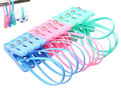 yueton Pack of 12 Clothes Peg Clip Pins Rope Hanging Clothesline Windproof Hanger (Multicolor)