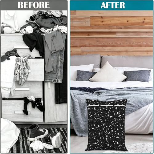 "black and white moon star 2-Pack Travel Laundry Bags for Dirty Clothes- Large Waterproof Laundry Tote, Wet & Dry Use, Reusable Foldable Carry Handles for Vacation, Gym & Dorm" - color: Black And White Moon Star
