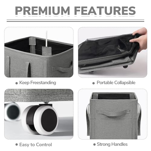 CHICVITA 100L Slim Laundry Basket with Wheels & Wash Bag, Light Grey - color: Light Grey, size: 100L (16.5"L x 12.6"W x 29.5"H)