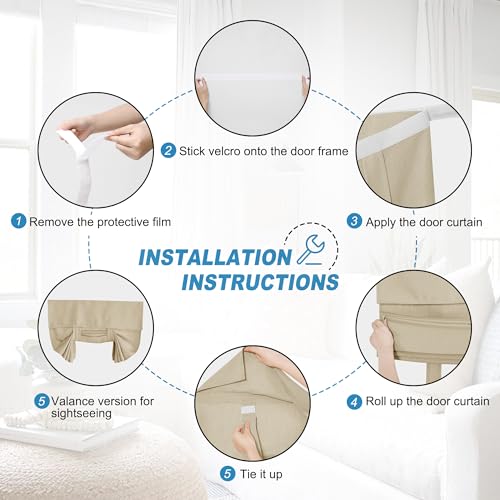 RYB HOME Faux Linen Side French Door Curtain - Privacy Light Filtering Window Curtains for Patio Front Door Sidelight Drapes Tie up Shade, 1 Piece, 12W x 69L Inches,Light Beige - color: Light Beige, size: 12"W x 69"L (Pack of 1)