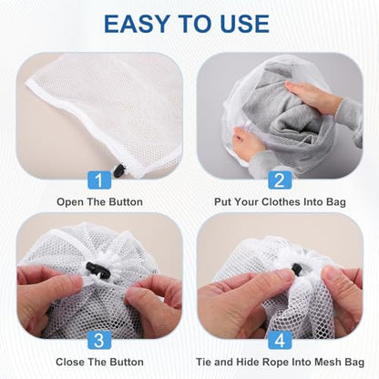 uxcell 2Pcs Mesh Laundry Bag, 31.5x23.6" Large Drawstring Net Laundry Bag Coarse Mesh for Washing Machine for College, Dorm, Travel, Family and Apartment Residents, White - size: XL