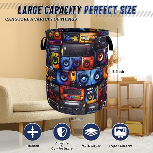 Retro Radio Tape Laundry Basket Oxford Cloth Foldable Hamper 18.9x16.5 Inch - color: Retro Radio Tape Pattern
