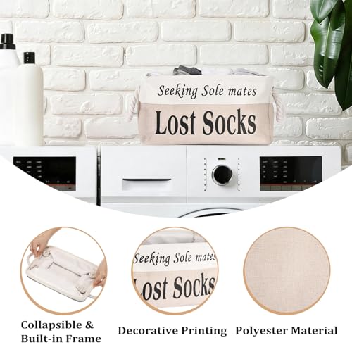 Lost Socks Basket for Laundry Room, Fabric Missing Sock Holder - color: Khaki