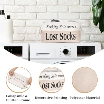 Lost Socks Basket for Laundry Room, Fabric Missing Sock Holder - color: Khaki