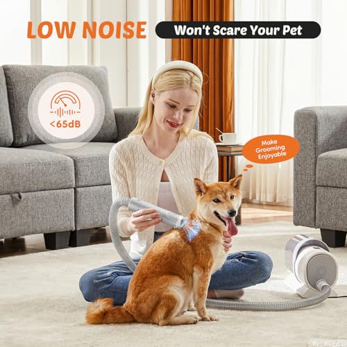 NEWBULIG Pet Grooming Vacuum Kit for Cats and Dogs, 3 Suction Modes - color: Light Grey, size: 13.2"×5.9"×8.1"