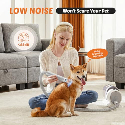 NEWBULIG Pet Grooming Vacuum Kit for Cats and Dogs, 3 Suction Modes - color: Light Grey, size: 13.2"×5.9"×8.1"