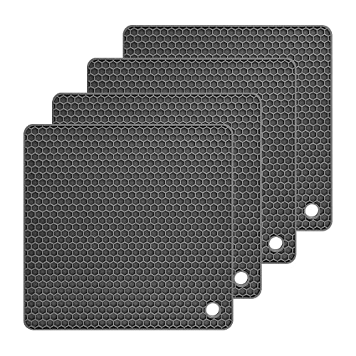 Silicone Trivets Mats, Silicone Hot Pads for Pot Holder, Square Trivets for Hot Dishes, Pots and Pans, Multipurpose Hot Pads for Kitchen Counter, Non Slip Heat Resistant Mats Set 4 Dark Grey - color: B02: Square-dark Grey