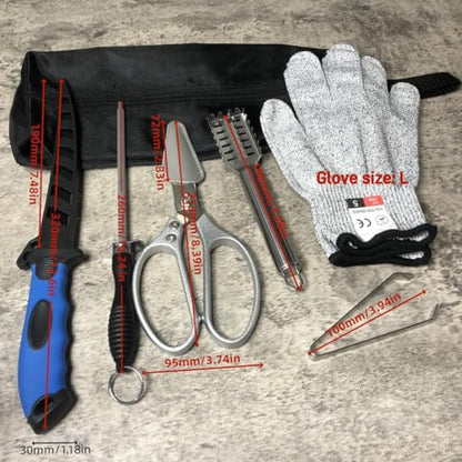 Fishing Knife Set, Fish Cleaning Kit, Filet Knife for Fish, Fish Scale Cleaning Brush, Multi-Functional Scissors, Gloves, Fishbone Tweezers, Storage Bag,Fishing Accessories,Fishing Tool Kit - size: 7PCS-Blue