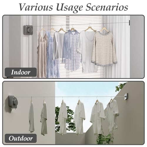 Danpoo Stainless Steel Retractable Clothesline Heavy Duty - 13.7ft Adjustable Tension Non-Drop Clothes Line, Rustproof Metal Wall Mounted Laundry Line(Gray) - color: Gray