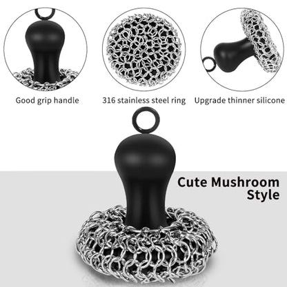 Herda Cast Iron Cleaner Scrubber +Pan Scraper, Patented Chain Mail Scrubber - color: Black