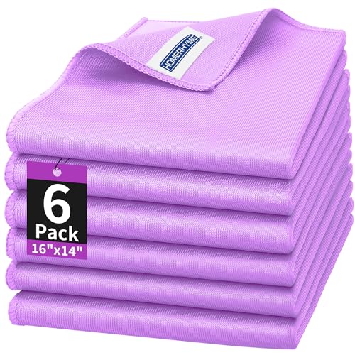 Microfiber Cleaning Cloth - 6 Pack Glasses Cleaning Cloth, 16" x 14" Window Cleaning Rags, Streak Free Lint Free Polishing Cloths Wipes for Eye Glass, Stainless Steel, Windshield, Purple - color: Purple, size: 16" x 14"