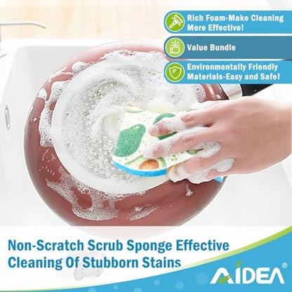 AIDEA Sponges Kitchen, Non-Scratch Scrub Sponge-6Count - color: Printed-blue