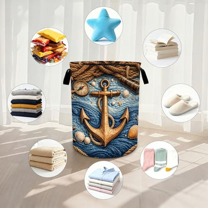 Nautical Laundry Basket Waterproof Laundry Hamper Foldable Laundry Bag with Handles for Bedroom, Bathroom, Office, Clothes Storage - color: Nautical