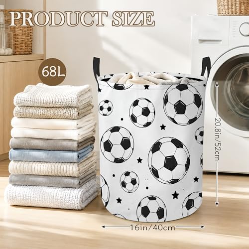 Soccer Ball Laundry Basket Oxford Cloth Black Star Laundry Hamper With Handle Foldable Portable Clothes Storage Basket Storage Bag For Laundry Room/Bathroom/Bedroom/Dormitory 20.8"x16" - color: Soccer Ball