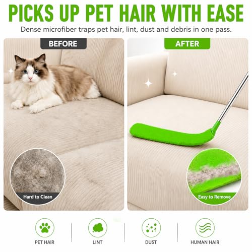 Retractable Gap Dust Cleaner with Extension Pole & 3 Microfiber Cloths - color: Green