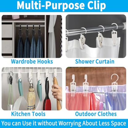 VinBee 20 PCS Laundry Hooks with Clips Super Strong Plastic Home Travel Swivel Hanging Hanger Closet Organizer Clamps Socks Boot Bras Towels for Bathroom Wardrobe Kitchen Office - 4.3 Inches (White) - color: White