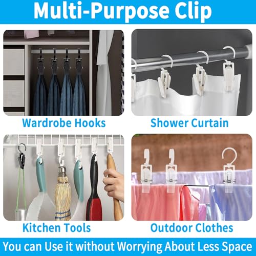 VinBee 20 PCS Laundry Hooks with Clips Super Strong Plastic Home Travel Swivel Hanging Hanger Closet Organizer Clamps Socks Boot Bras Towels for Bathroom Wardrobe Kitchen Office - 4.3 Inches (Black) - color: Black