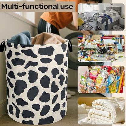 Cow Pattern Laundry Basket with Handles - Extra Large Foldable Hamper for Bathroom/Laundry/Bedroom/Dorm, Washable Fabric Storage Bin - color: Cow Pattern
