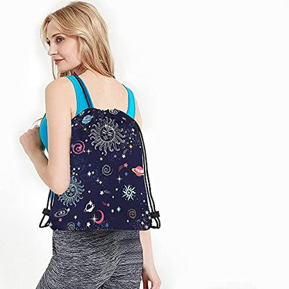 Space Galaxy Constellation Drawstring Backpack Bag Sun Moon Cosmic Field Astronomy Stars Universe Sport Gym Sack String Bag Yoga Bag for Men Women - color: Multi-a111