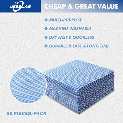 JEBBLAS Handi Wipes Reusable Cloths Dry Cleaning Cloths Dish Towel Kitchen Towel Handy Cleaning Wipes,Pack of 50, Blue - color: Blue