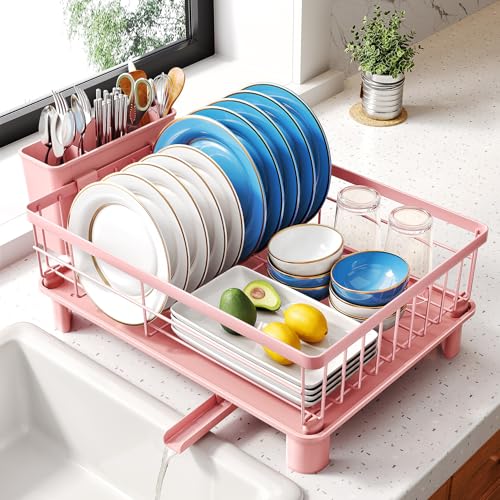 SNTD Dish Drying Rack for Small Kitchen Counter, 11" W x 15" L, Pink - color: Pink, size: 11" W x 15" L