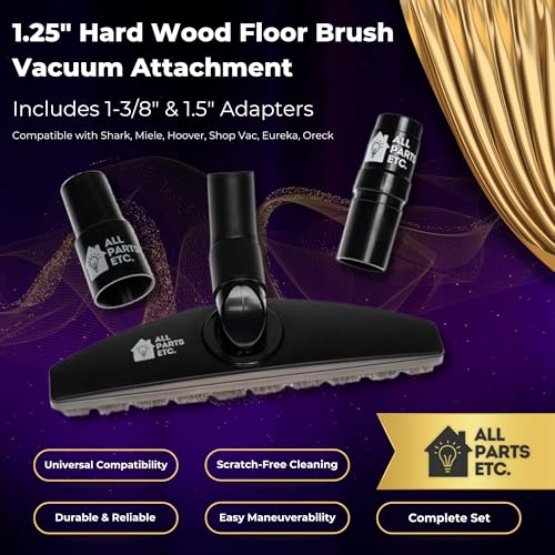 1.25" Hardwood Floor Vacuum Brush Attachment with Natural Horsehair Bristles - Includes 1-3/8" & 1.5" Adapters - Compatible with Shark, Miele, Hoover, Shop Vac, Eureka, Oreck - color: Floor Brush Deluxe