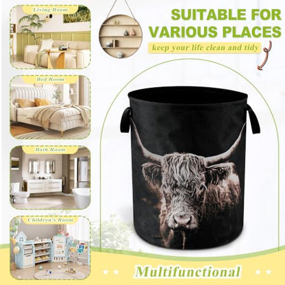 Highland Cow Laundry Basket Foldable Waterproof Hamper 18.9 x 16.5 Inch - color: Highland Cow Animal
