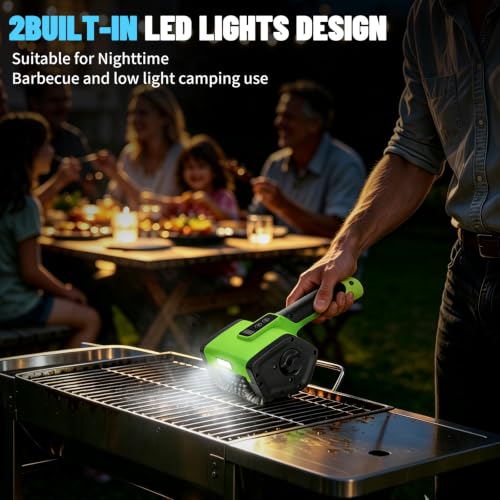 Electric Grill Brush,2-Speed Rechargeable BBQ Grill Cleaner, up to 160 min Runtime, 304 Stainless Steel Brush, LED Light, 2 Brush Heads Included, Most Outdoor Grill Grates - color: Green