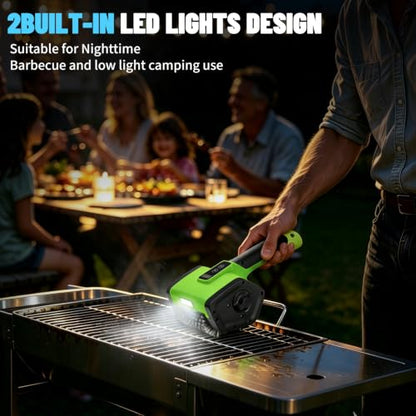Electric Grill Brush,2-Speed Rechargeable BBQ Grill Cleaner, up to 160 min Runtime, 304 Stainless Steel Brush, LED Light, 2 Brush Heads Included, Most Outdoor Grill Grates - color: Green