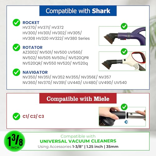 2PACK (35MM) Vacuum Brush Attachment Kit for Car Detailing, Furniture & More (PP & Horse Hair Bristles) - Fit Miele C1 C2 C3 & Shark Navigator Lift Away NV360 NV350 LA555
